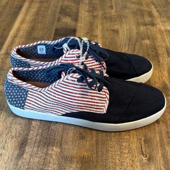 TOMS Paseo Americana Canvas Flag Sneaker Shoe Lace Up Stars Stripes Men’s 11 US - Picture 5 of 10